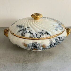 Bishop Powell & Stonier Melissa Blue Floral Round Covered Serving Bowl c.1878-91